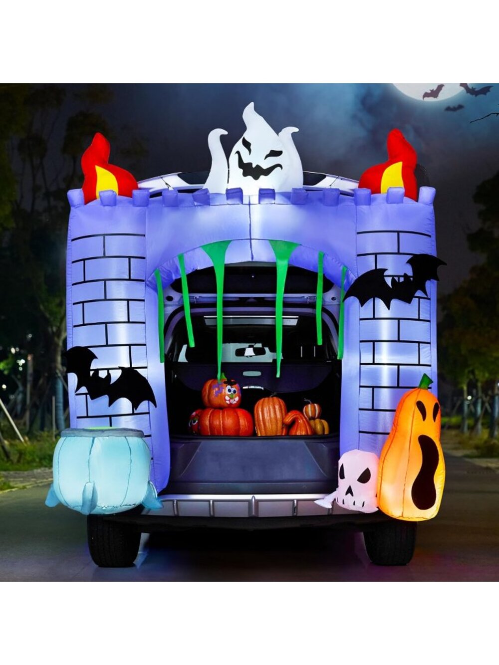 🎃6 ft Halloween Inflatable Blow Ups Haunted Castle with Build-in LEDs Yard Dec